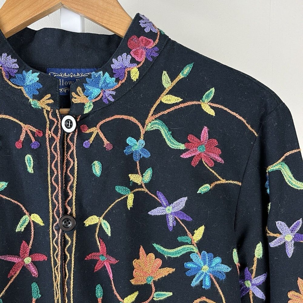 Vintage Willow Ridge Jacket Womens M Black Embroidered Floral Cottagecore Granny